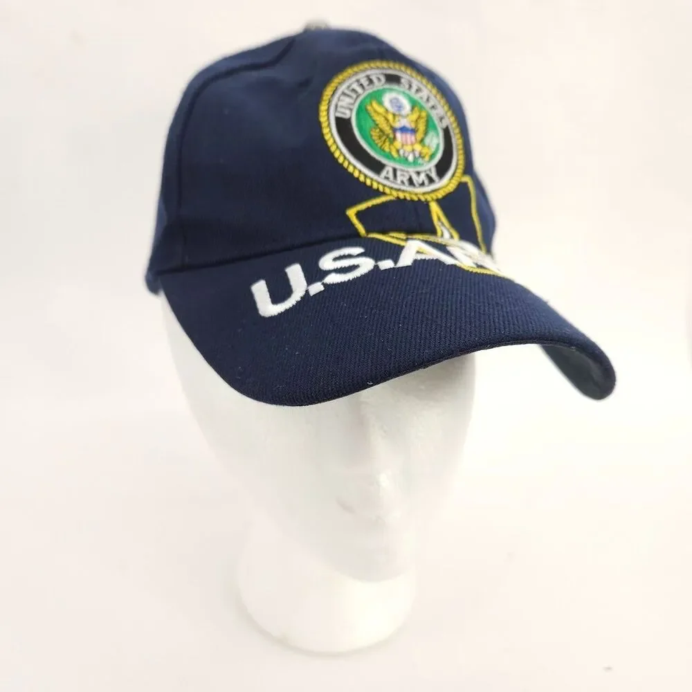 US Army Cap Navy Blue Embroidered United States Logo USA Military Hat Fits All